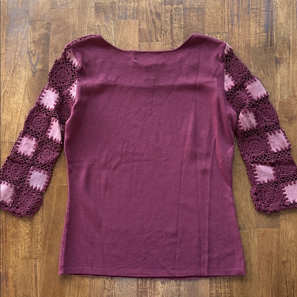 Joseph A. Granny Square Crochet Top, Boho-Chic Retro Y2K Style, Burgundy, Size L - Picture 8 of 9